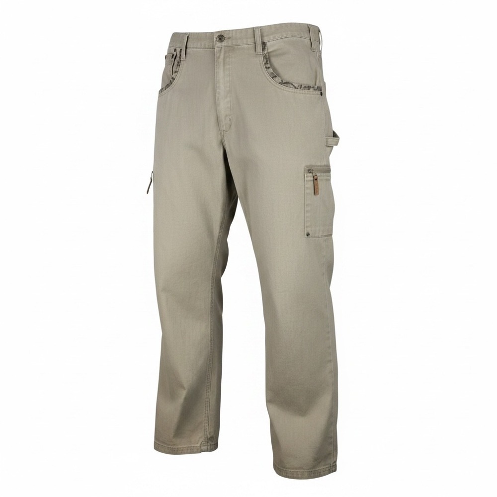 Gamekeeper by Sportchief Mens Khaki Canvas Cargo Pants Camo Trim Size 40 1601GK